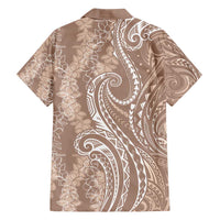Polynesia Plumeria Lei Family Matching Summer Maxi Dress and Hawaiian Shirt Beige Curves Motif LT7 - Polynesian Pride