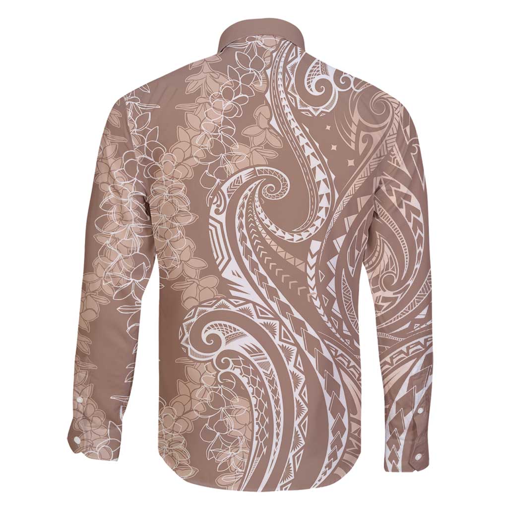 Polynesia Plumeria Lei Family Matching Summer Maxi Dress and Hawaiian Shirt Beige Curves Motif LT7 - Polynesian Pride