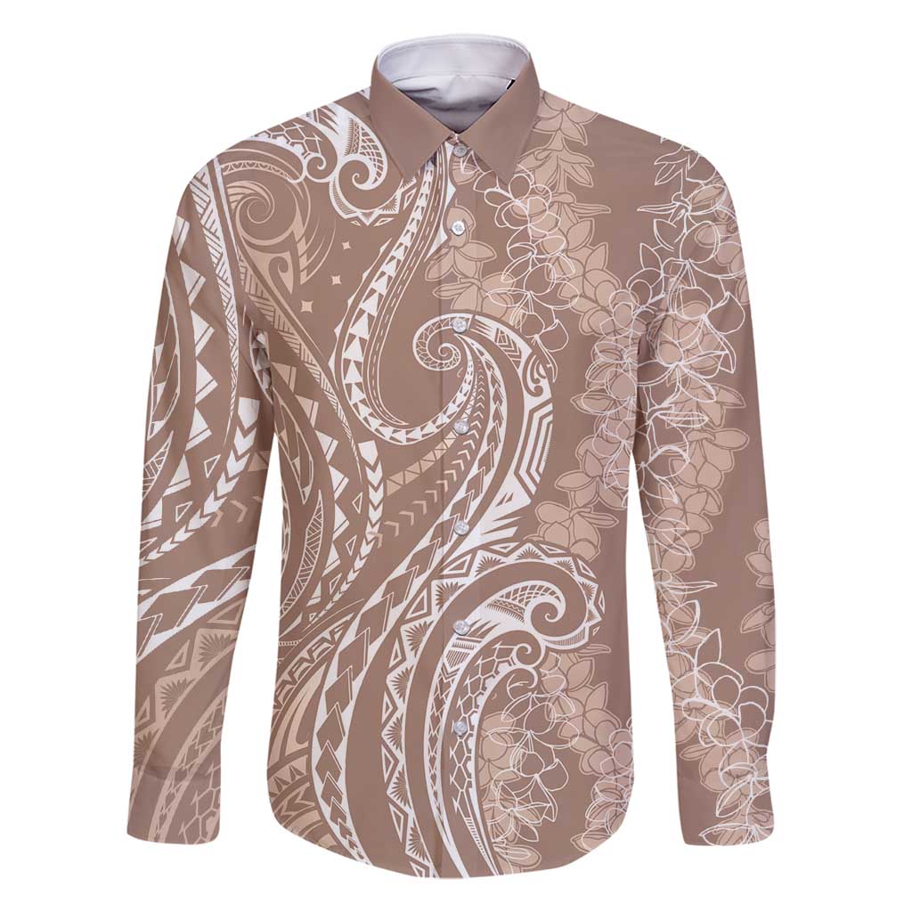 Polynesia Plumeria Lei Family Matching Tank Maxi Dress and Hawaiian Shirt Beige Curves Motif LT7 Dad's Shirt - Long Sleeve Beige - Polynesian Pride