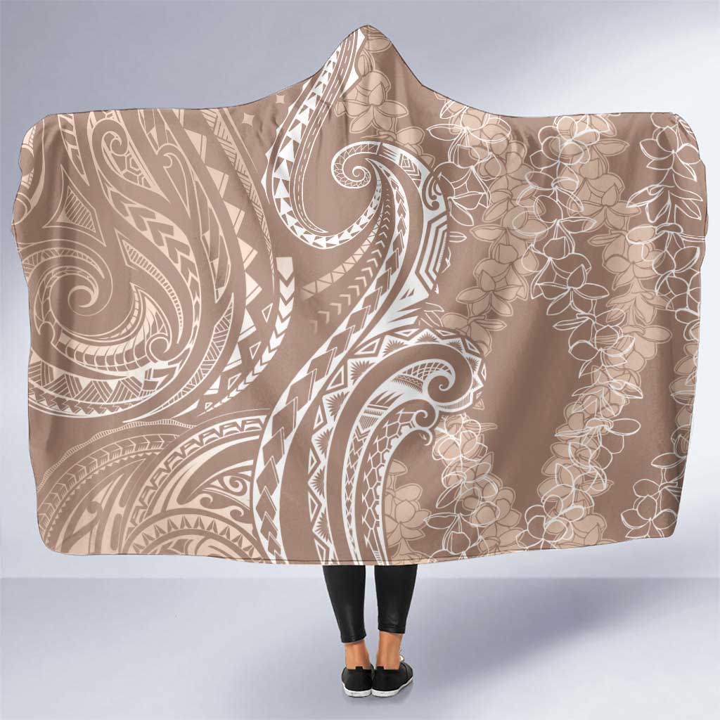 Polynesia Plumeria Lei Hooded Blanket Beige Curves Motif LT7 One Size Beige - Polynesian Pride