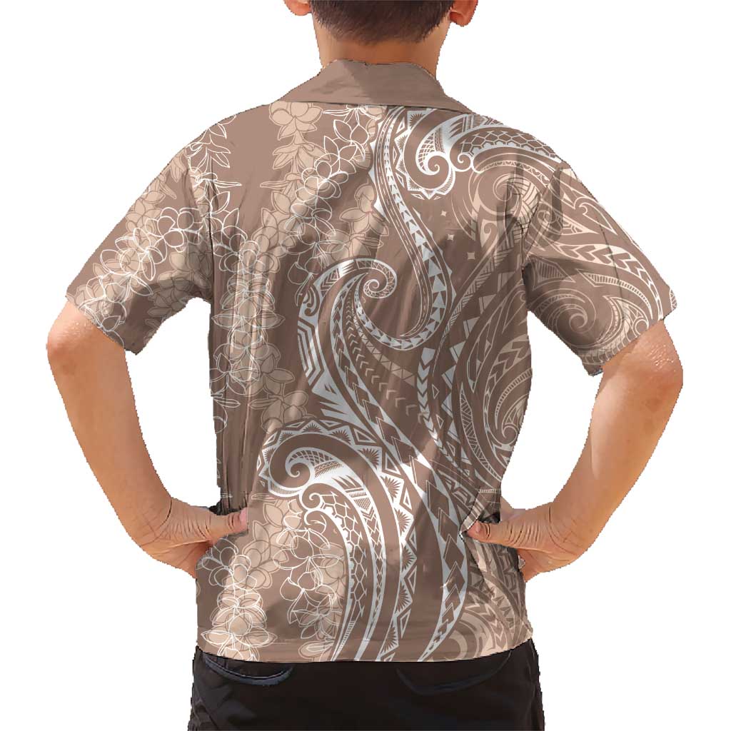 Polynesia Plumeria Lei Kid Hawaiian Shirt Beige Curves Motif