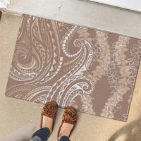 Polynesia Plumeria Lei Rubber Doormat Beige Curves Motif