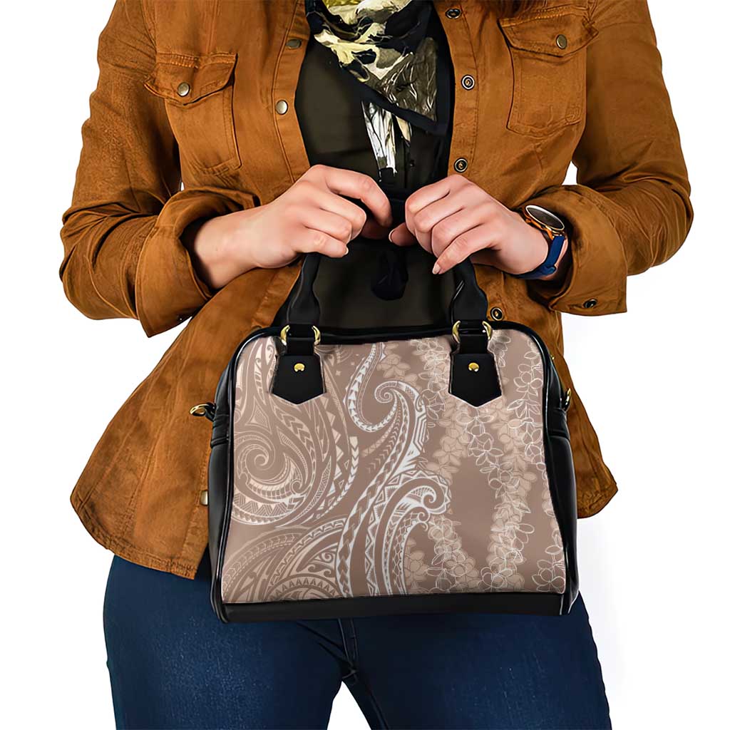 Polynesia Plumeria Lei Shoulder Handbag Beige Curves Motif