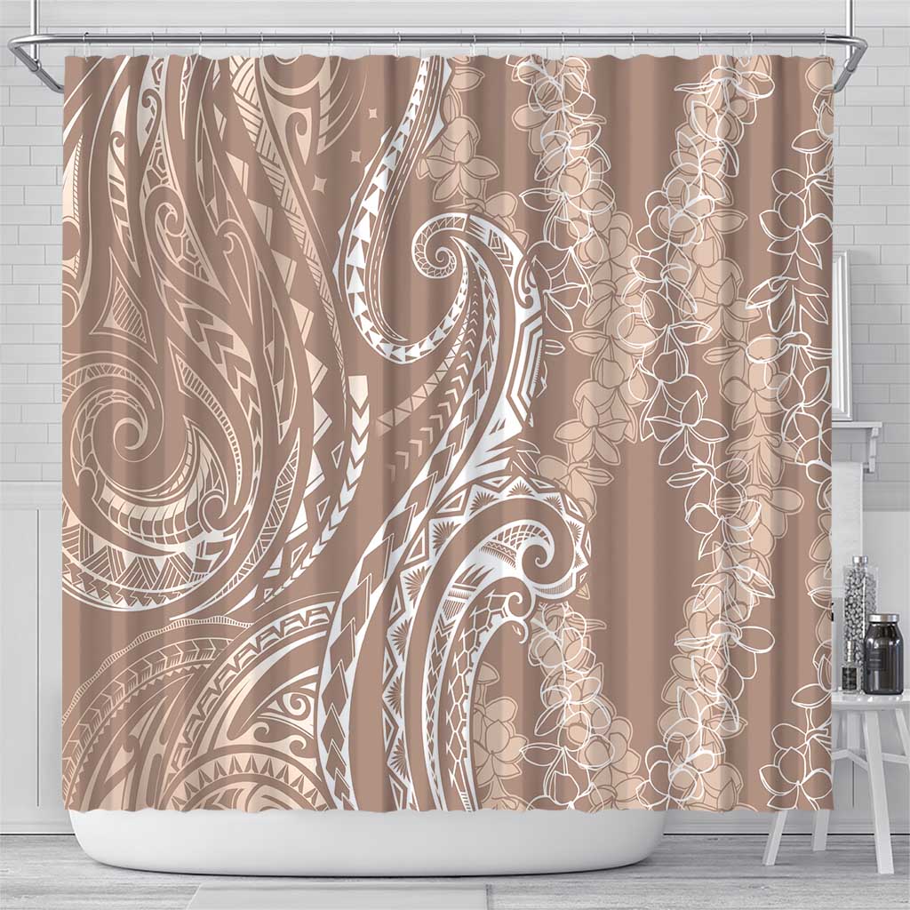 Polynesia Plumeria Lei Shower Curtain Beige Curves Motif LT7 - Polynesian Pride