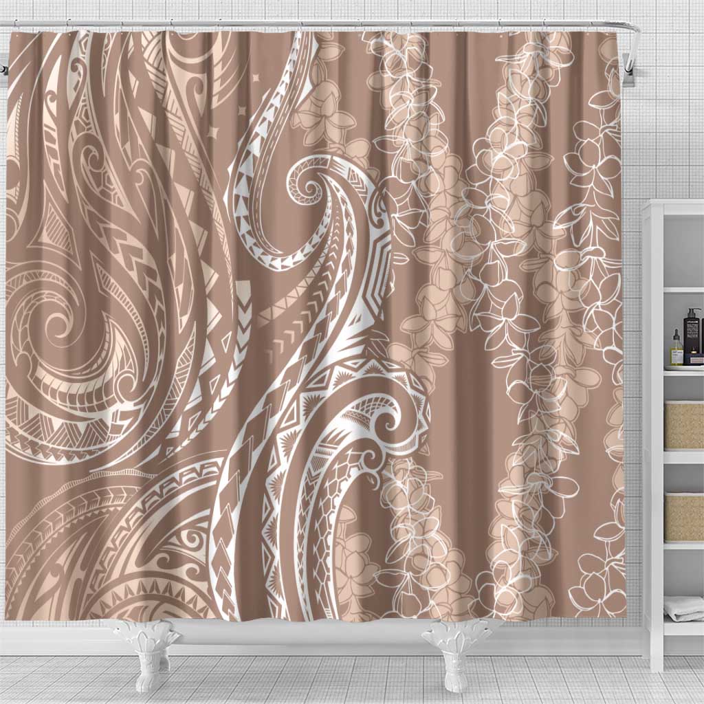 Polynesia Plumeria Lei Shower Curtain Beige Curves Motif LT7 - Polynesian Pride