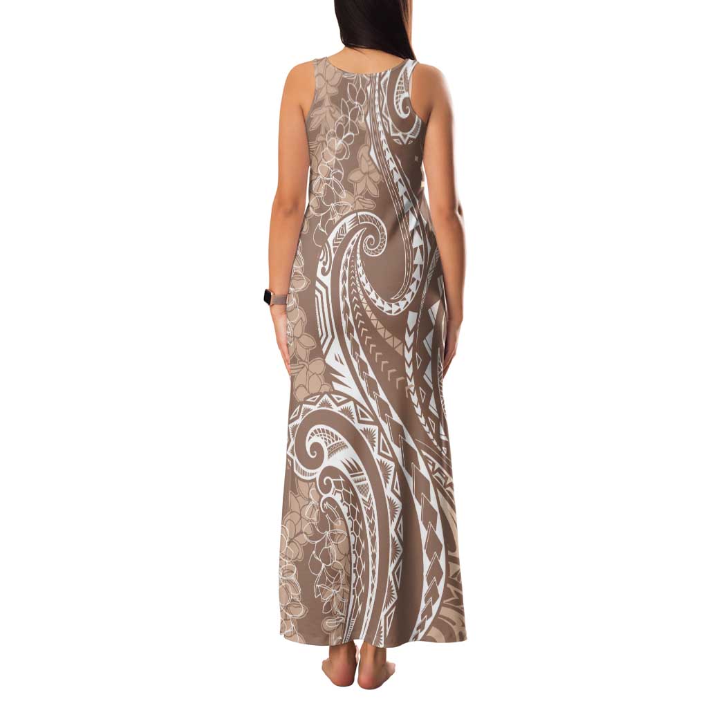 Polynesia Plumeria Lei Tank Maxi Dress Beige Curves Motif
