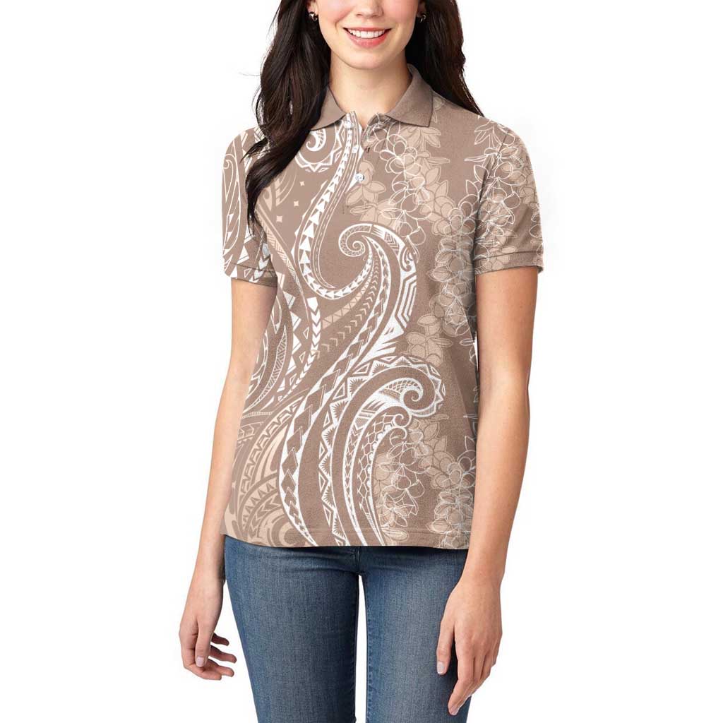 Polynesia Plumeria Lei Women Polo Shirt Beige Curves Motif