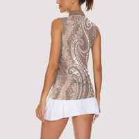 Polynesia Plumeria Lei Women Sleeveless Polo Shirt Beige Curves Motif