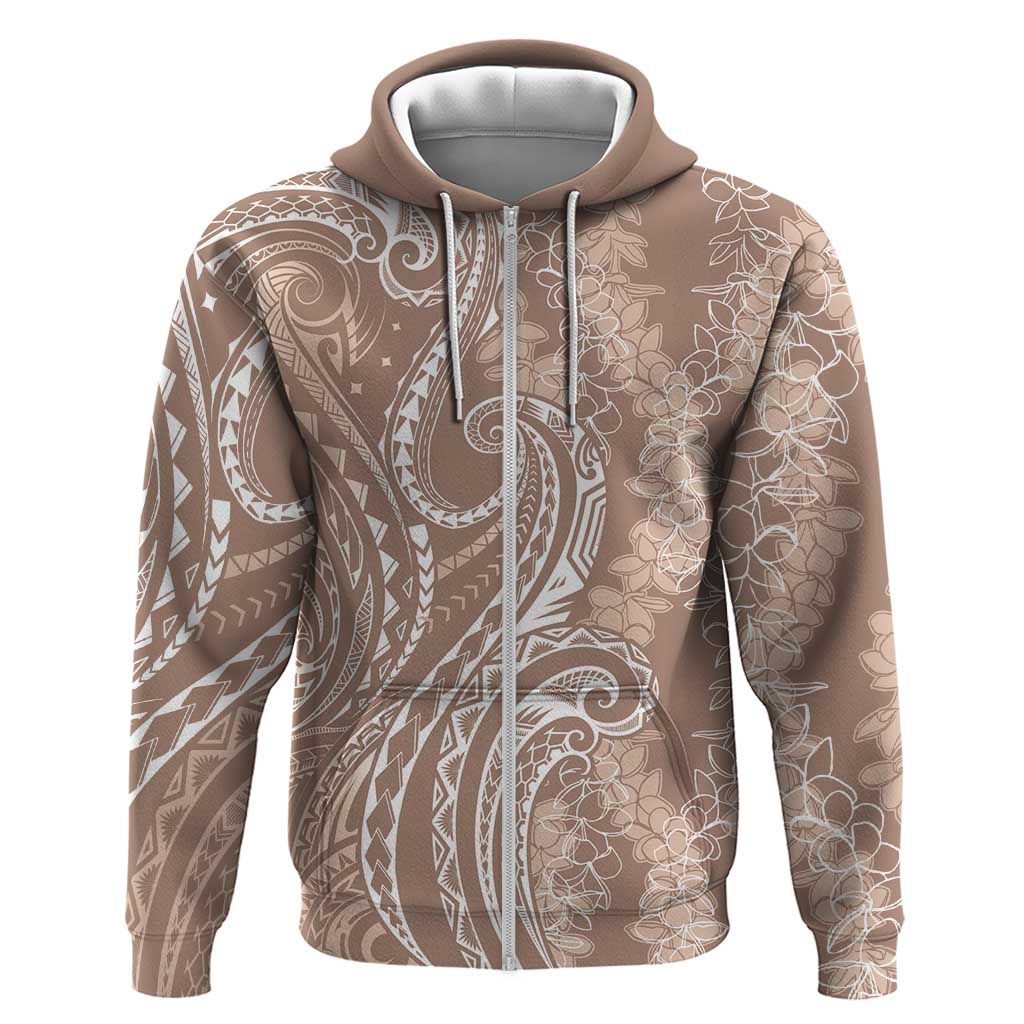 Polynesia Plumeria Lei Zip Hoodie Beige Curves Motif LT7 Zip Hoodie Beige - Polynesian Pride