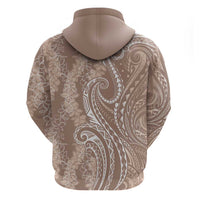 Polynesia Plumeria Lei Zip Hoodie Beige Curves Motif LT7 - Polynesian Pride