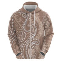 Polynesia Plumeria Lei Zip Hoodie Beige Curves Motif LT7 - Polynesian Pride
