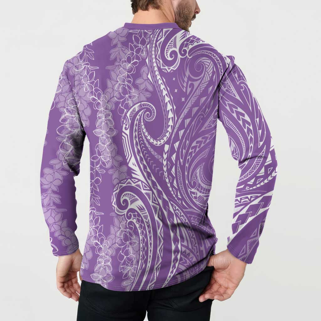Polynesia Plumeria Lei Button Sweatshirt Periwinkle Curves Motif
