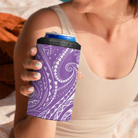 Polynesia Plumeria Lei 4 in 1 Can Cooler Tumbler Periwinkle Curves Motif