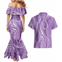 Polynesia Plumeria Lei Couples Matching Mermaid Dress and Hawaiian Shirt Periwinkle Curves Motif LT7 - Polynesian Pride