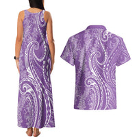 Polynesia Plumeria Lei Couples Matching Tank Maxi Dress and Hawaiian Shirt Periwinkle Curves Motif LT7 - Polynesian Pride