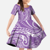 Polynesia Plumeria Lei Family Matching Long Sleeve Bodycon Dress and Hawaiian Shirt Periwinkle Curves Motif LT7 Daughter's Dress Periwinkle - Polynesian Pride