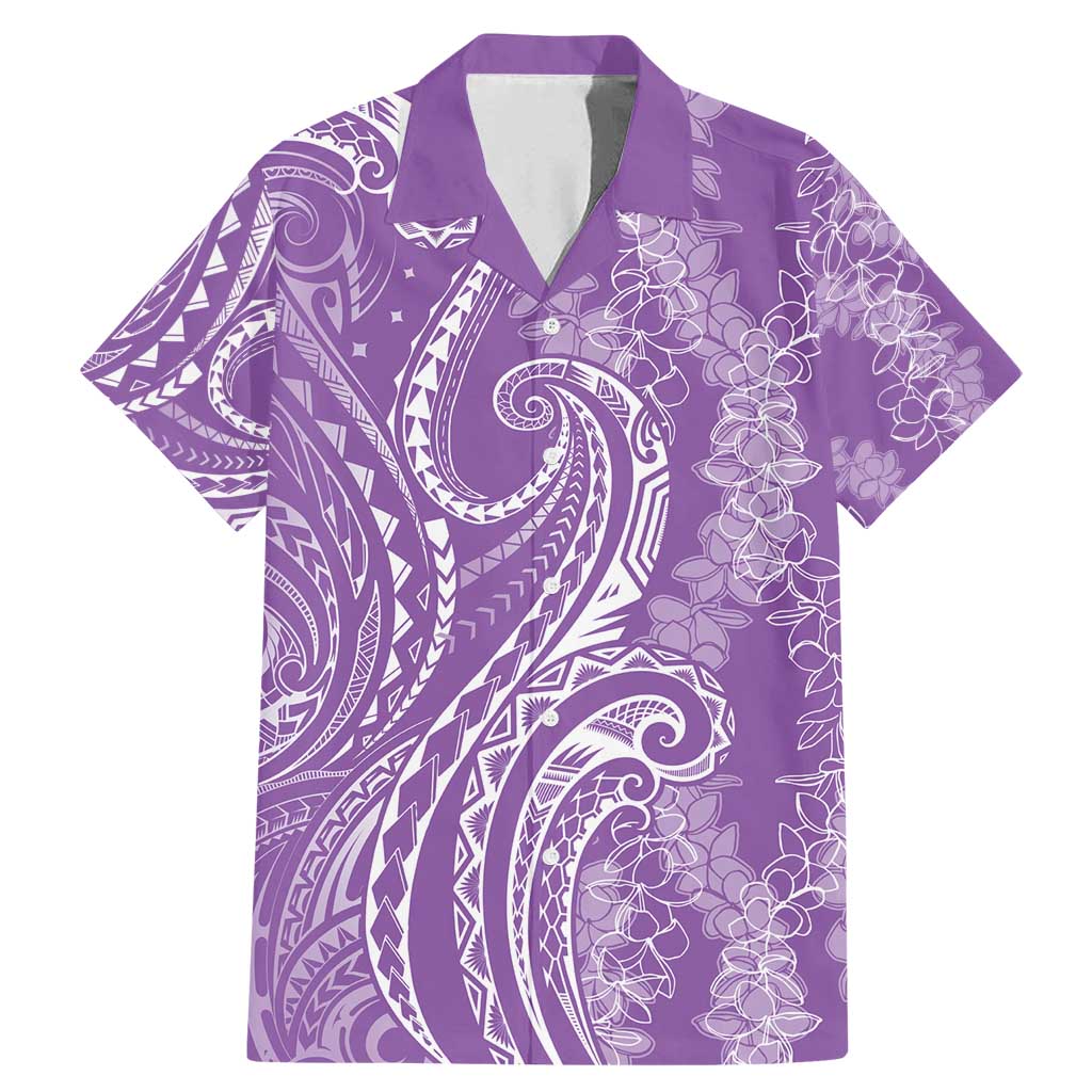 Polynesia Plumeria Lei Family Matching Mermaid Dress and Hawaiian Shirt Periwinkle Curves Motif LT7 Dad's Shirt - Short Sleeve Periwinkle - Polynesian Pride