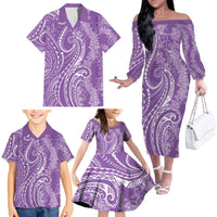Polynesia Plumeria Lei Family Matching Off The Shoulder Long Sleeve Dress and Hawaiian Shirt Periwinkle Curves Motif LT7 - Polynesian Pride