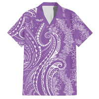 Polynesia Plumeria Lei Family Matching Off The Shoulder Long Sleeve Dress and Hawaiian Shirt Periwinkle Curves Motif LT7 Dad's Shirt - Short Sleeve Periwinkle - Polynesian Pride