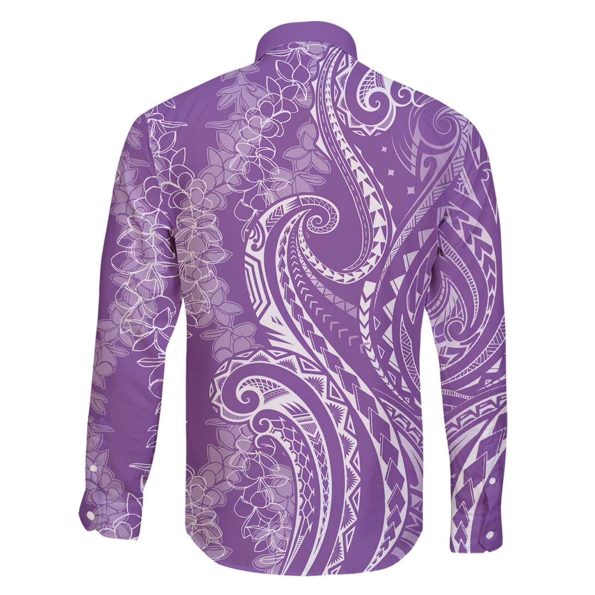 Polynesia Plumeria Lei Family Matching Off The Shoulder Long Sleeve Dress and Hawaiian Shirt Periwinkle Curves Motif LT7 - Polynesian Pride