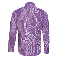 Polynesia Plumeria Lei Family Matching Off The Shoulder Long Sleeve Dress and Hawaiian Shirt Periwinkle Curves Motif LT7 - Polynesian Pride