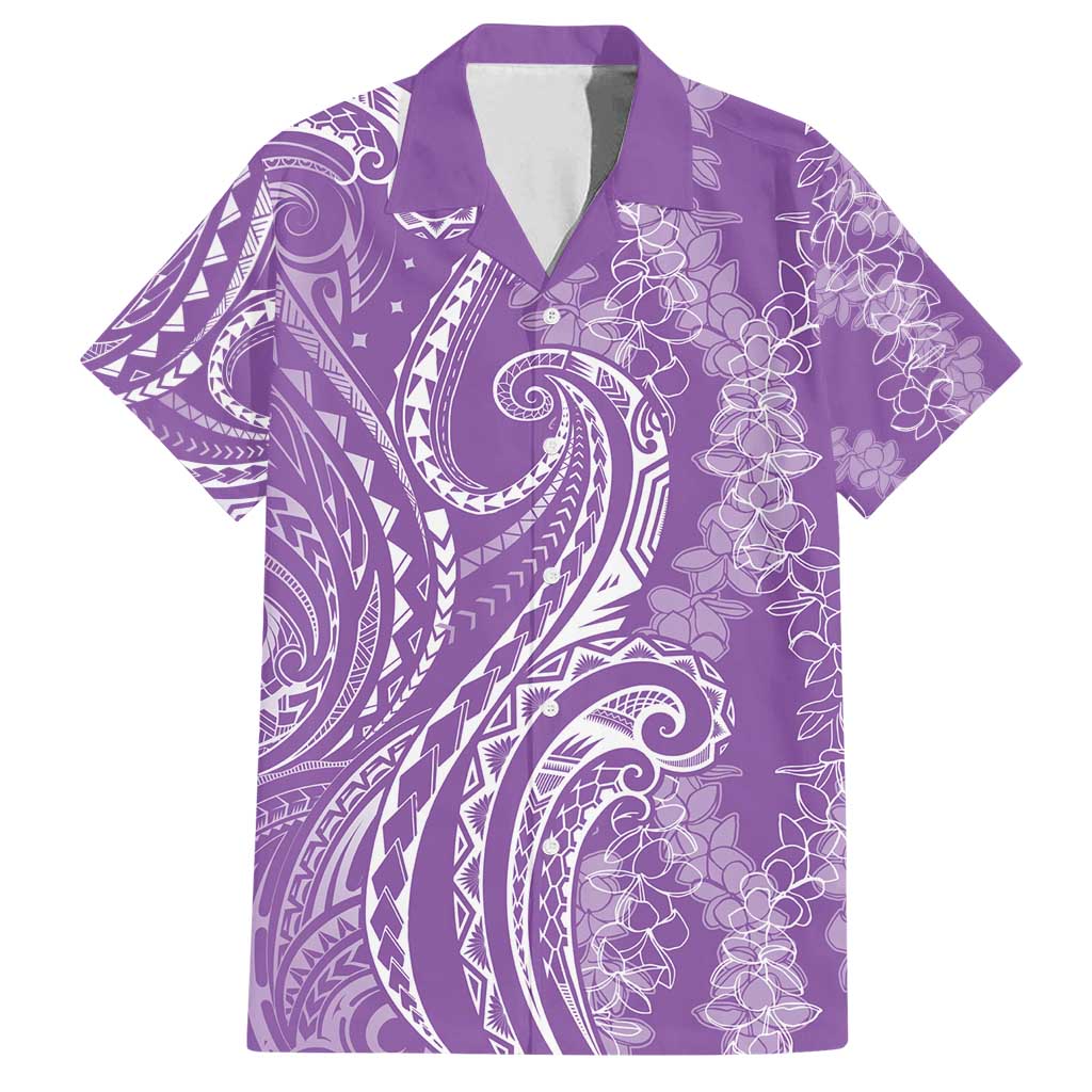 Polynesia Plumeria Lei Family Matching Off Shoulder Maxi Dress and Hawaiian Shirt Periwinkle Curves Motif LT7 Dad's Shirt - Short Sleeve Periwinkle - Polynesian Pride