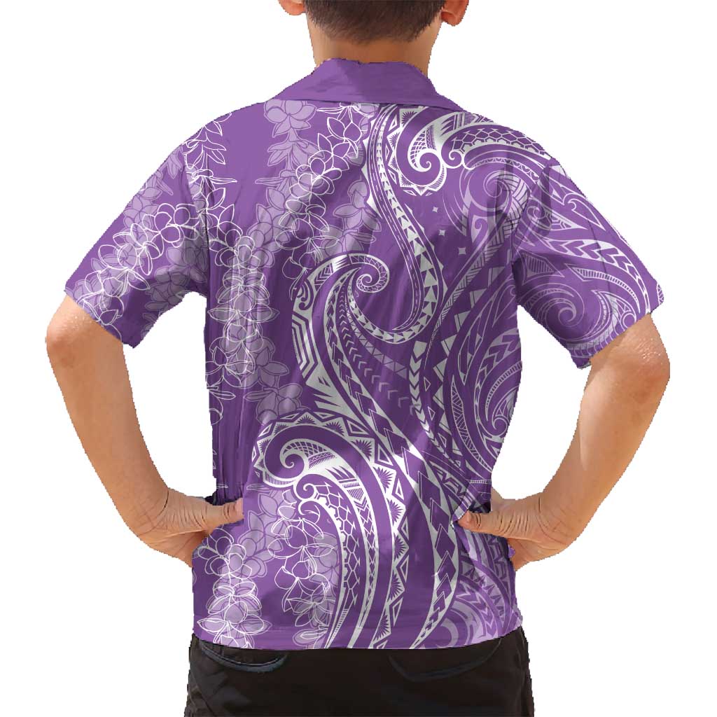 Polynesia Plumeria Lei Family Matching Off Shoulder Short Dress and Hawaiian Shirt Periwinkle Curves Motif LT7 - Polynesian Pride