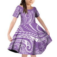 Polynesia Plumeria Lei Family Matching Off Shoulder Short Dress and Hawaiian Shirt Periwinkle Curves Motif LT7 Daughter's Dress Periwinkle - Polynesian Pride