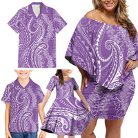Polynesia Plumeria Lei Family Matching Off Shoulder Short Dress and Hawaiian Shirt Periwinkle Curves Motif LT7 - Polynesian Pride