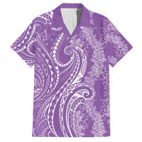 Polynesia Plumeria Lei Family Matching Off Shoulder Short Dress and Hawaiian Shirt Periwinkle Curves Motif LT7 Dad's Shirt - Short Sleeve Periwinkle - Polynesian Pride