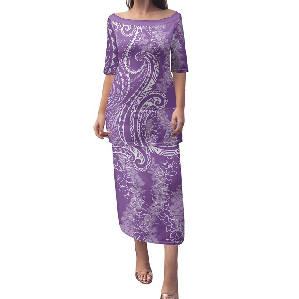 Polynesia Plumeria Lei Family Matching Puletasi and Hawaiian Shirt Periwinkle Curves Motif LT7 Mom's Dress Periwinkle - Polynesian Pride