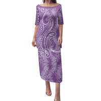 Polynesia Plumeria Lei Family Matching Puletasi and Hawaiian Shirt Periwinkle Curves Motif LT7 Mom's Dress Periwinkle - Polynesian Pride