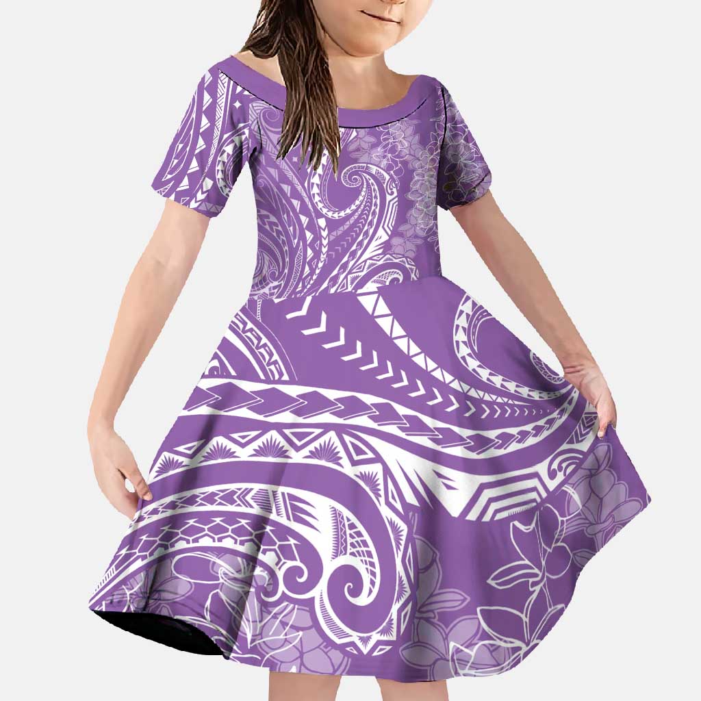 Polynesia Plumeria Lei Family Matching Short Sleeve Bodycon Dress and Hawaiian Shirt Periwinkle Curves Motif LT7 Daughter's Dress Periwinkle - Polynesian Pride