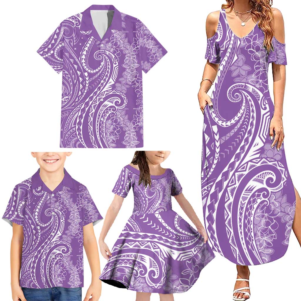 Polynesia Plumeria Lei Family Matching Summer Maxi Dress and Hawaiian Shirt Periwinkle Curves Motif LT7 - Polynesian Pride