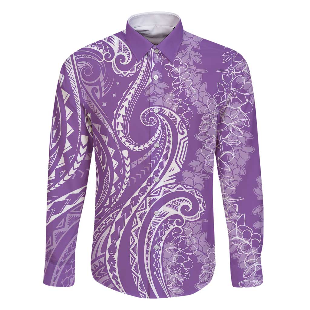 Polynesia Plumeria Lei Family Matching Summer Maxi Dress and Hawaiian Shirt Periwinkle Curves Motif LT7 Dad's Shirt - Long Sleeve Periwinkle - Polynesian Pride