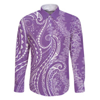 Polynesia Plumeria Lei Family Matching Summer Maxi Dress and Hawaiian Shirt Periwinkle Curves Motif LT7 Dad's Shirt - Long Sleeve Periwinkle - Polynesian Pride
