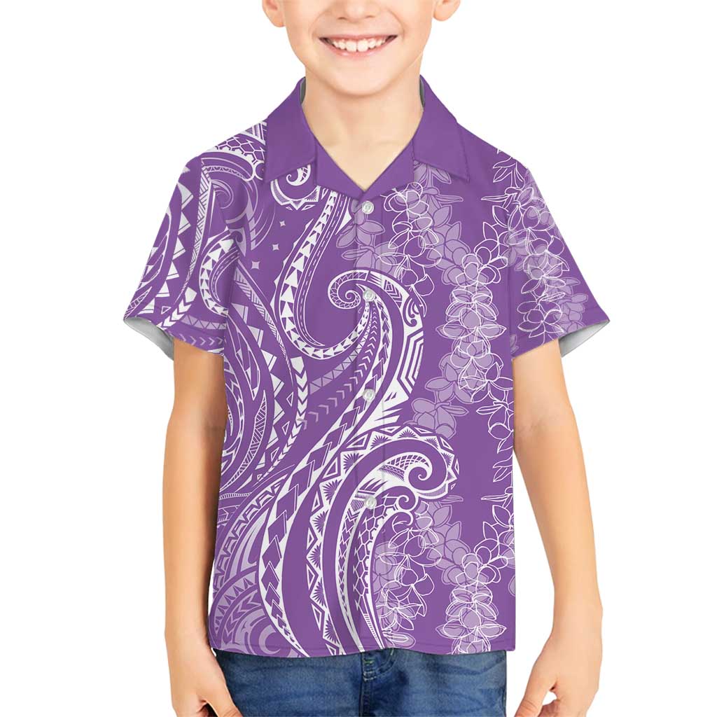 Polynesia Plumeria Lei Family Matching Summer Maxi Dress and Hawaiian Shirt Periwinkle Curves Motif LT7 Son's Shirt Periwinkle - Polynesian Pride