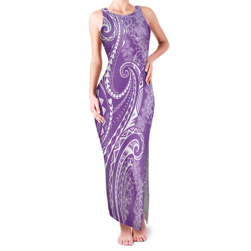 Polynesia Plumeria Lei Family Matching Tank Maxi Dress and Hawaiian Shirt Periwinkle Curves Motif LT7 Mom's Dress Periwinkle - Polynesian Pride