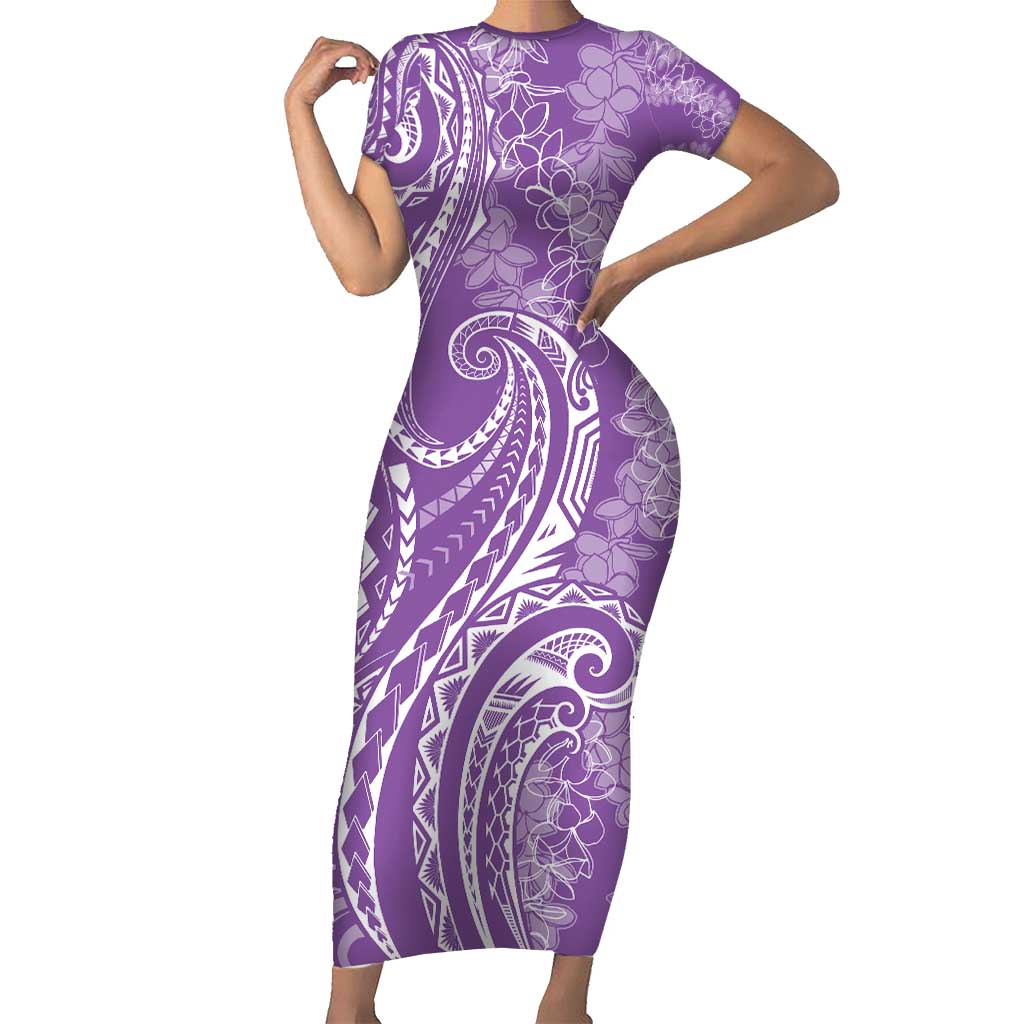 Polynesia Plumeria Lei Short Sleeve Bodycon Dress Periwinkle Curves Motif
