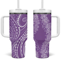 Polynesia Plumeria Lei Tumbler With Handle Periwinkle Curves Motif LT7 One Size: 40 oz Periwinkle - Polynesian Pride