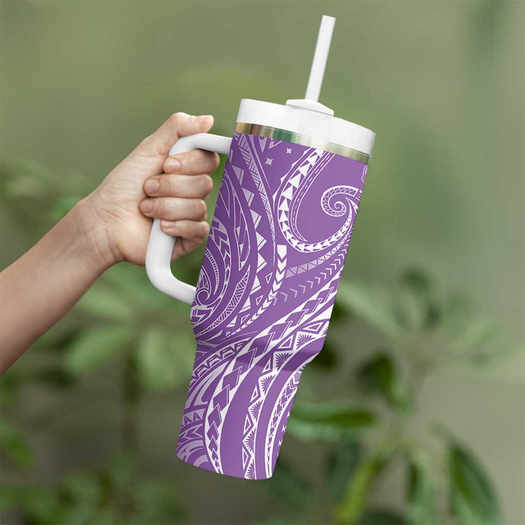 Polynesia Plumeria Lei Tumbler With Handle Periwinkle Curves Motif LT7 - Polynesian Pride
