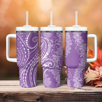 Polynesia Plumeria Lei Tumbler With Handle Periwinkle Curves Motif LT7 - Polynesian Pride
