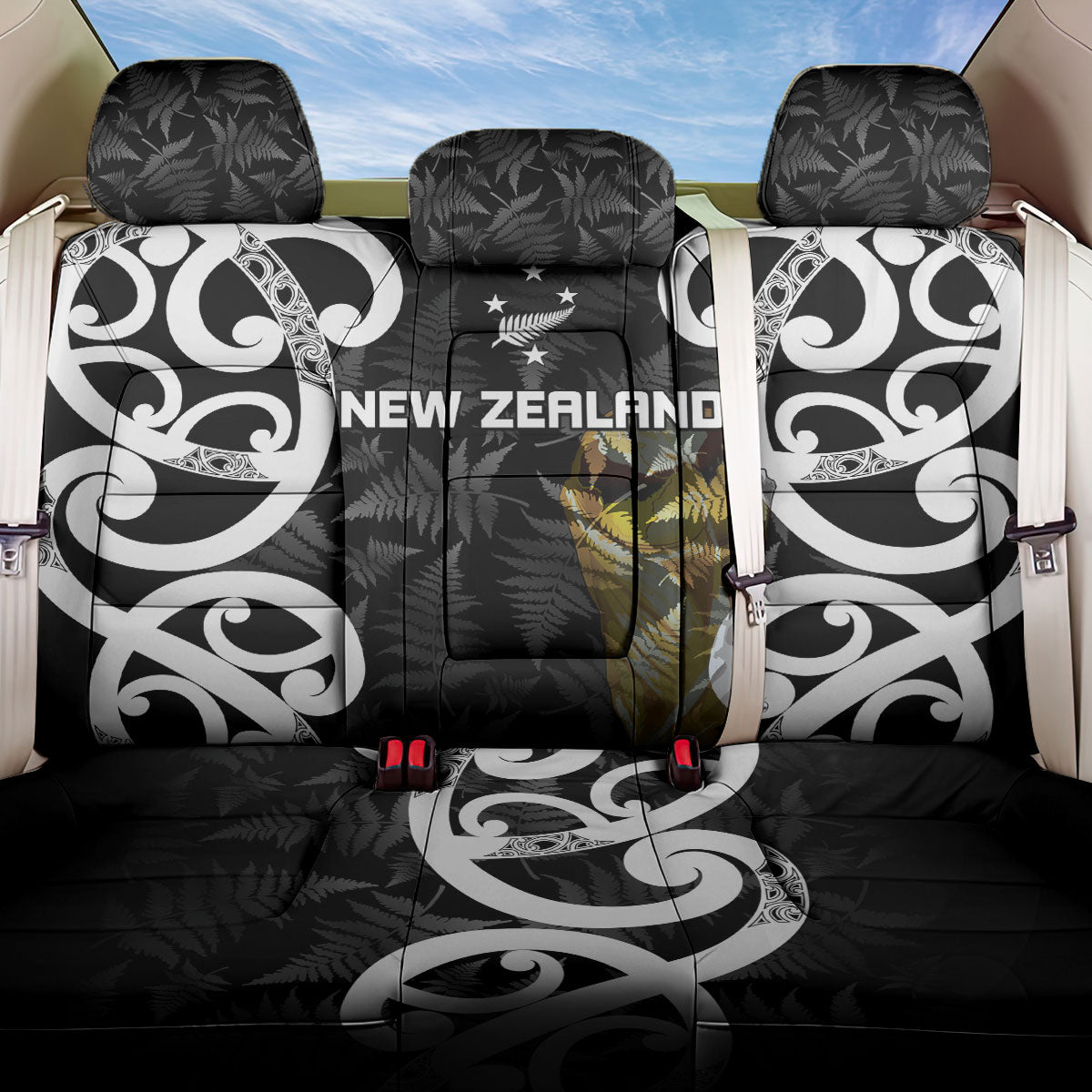 New Zealand WC2026 Black Back Car Seat Cover Silver Fern LT7 One Size Black - Polynesian Pride
