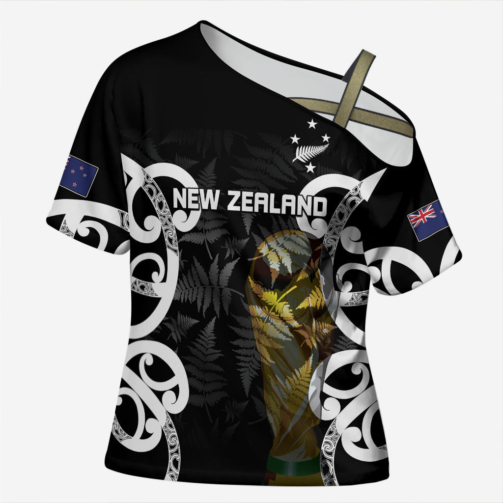 New Zealand WC2026 Custom Black Cross Shoulder Shirt Silver Fern LT7 Female Black - Polynesian Pride