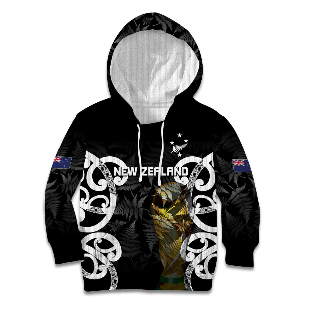 New Zealand WC2026 Custom Black Kid Hoodie Silver Fern LT7 Hoodie Black - Polynesian Pride