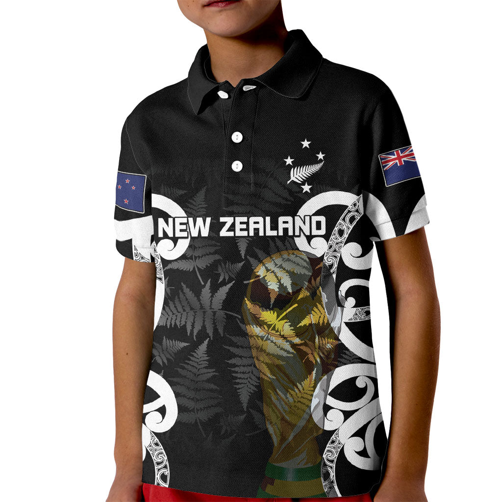 New Zealand WC2026 Custom Black Kid Polo Shirt Silver Fern LT7 Kid Black - Polynesian Pride