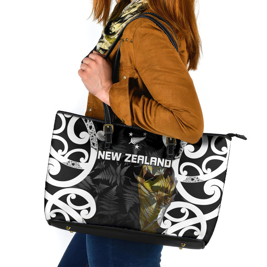 New Zealand WC2026 Black Leather Tote Bag Silver Fern LT7 Black - Polynesian Pride