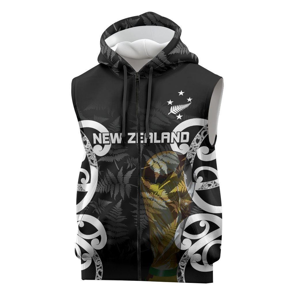 New Zealand WC2026 Custom Black Sleeveless Zip Hoodie Silver Fern LT7 Black - Polynesian Pride