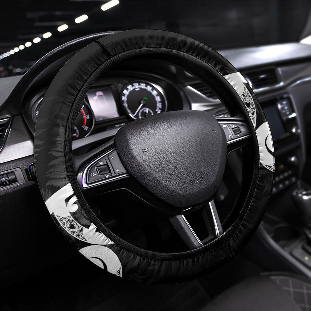 New Zealand WC2026 Black Steering Wheel Cover Silver Fern LT7 Universal Fit Black - Polynesian Pride