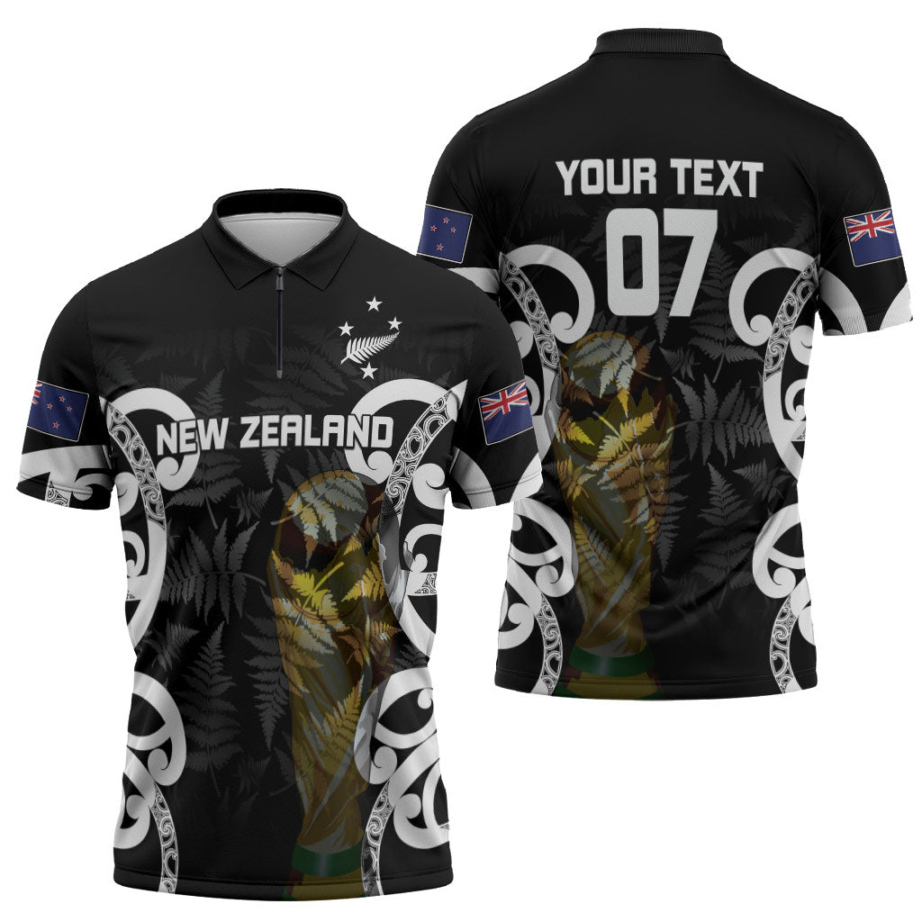 New Zealand WC2026 Custom Black Zipper Polo Shirt Silver Fern